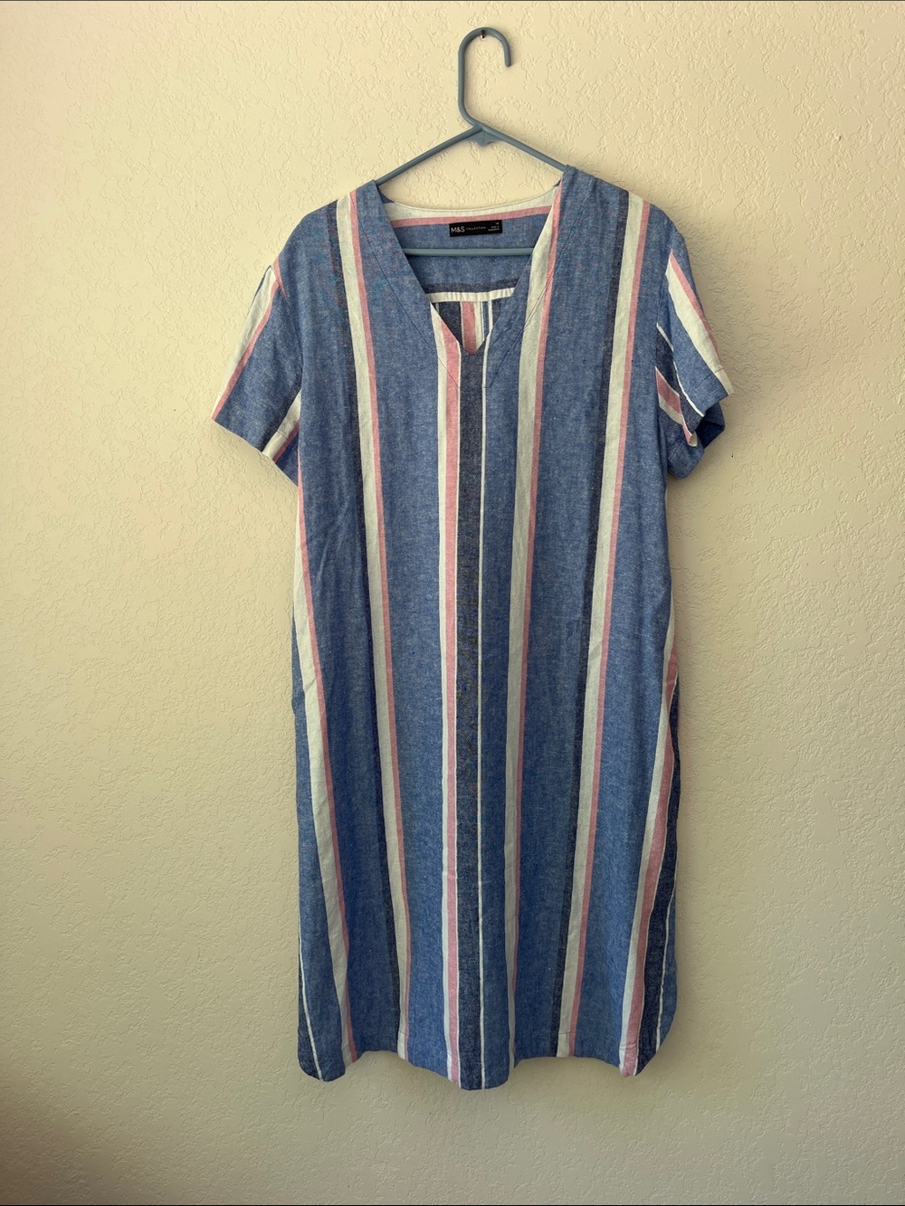 Marks & Spencer Blue Striped V-Notch Midi Dress